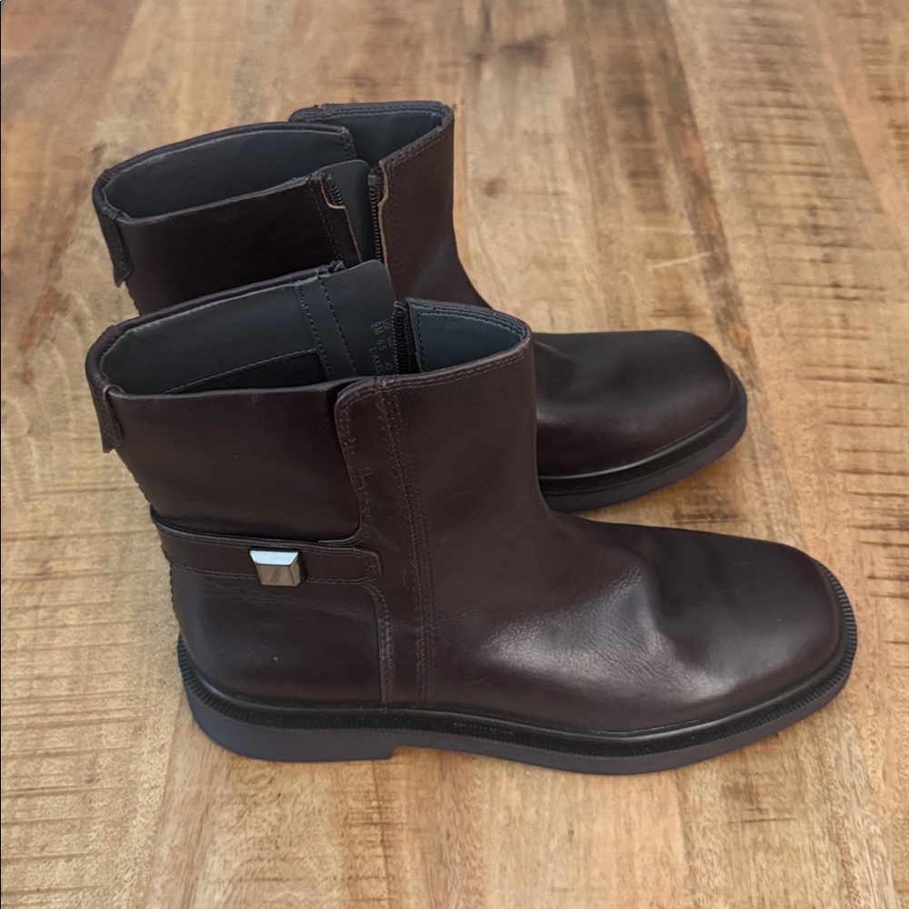 Franco Sarto Axel Dark Brown Leather Zip Ankle Boots booties zipper NEW 9
